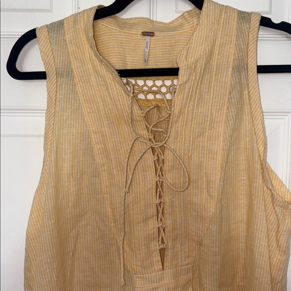 Free People Yellow Lace Up Linen Blend Dress Size XS - Picture 7 of 7